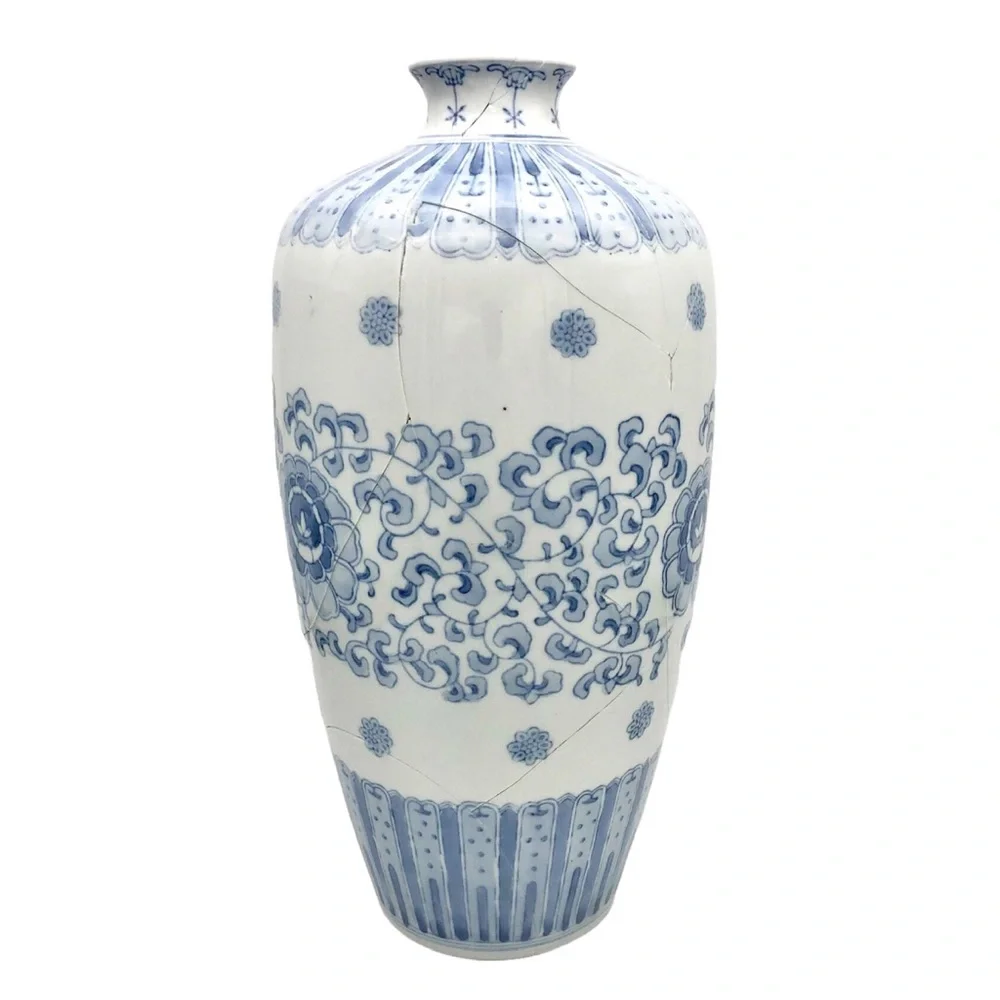 Kintsugi Vase 15” Chinese Porcelain Gold Crack Art Growth Anniversary Gift - Picture 3 of 12